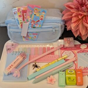 🩵Kawaii Stationery Set with Light Blue Pouch